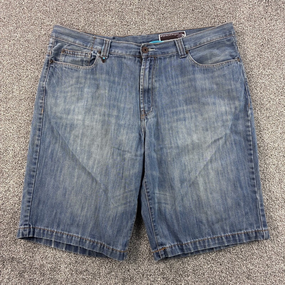 Vintage Y2K Enyce Denim‎ Shorts Mens 42 Blue Baggy Wide Leg Jorts Embroidered